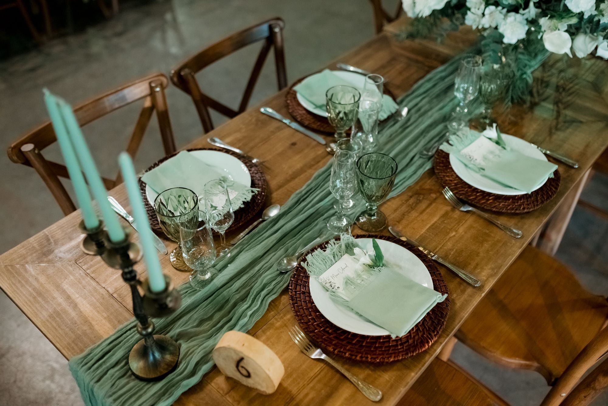 Rustic wedding table set with wooden details